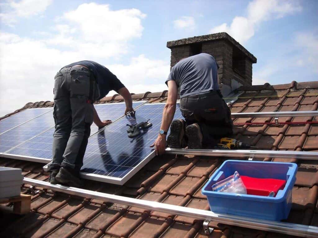 Solar panel installation on a roof