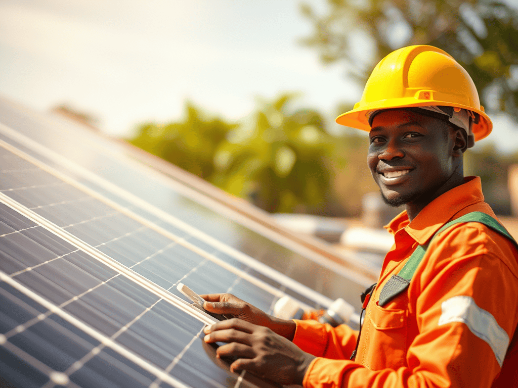 Solar technician installing solar panels